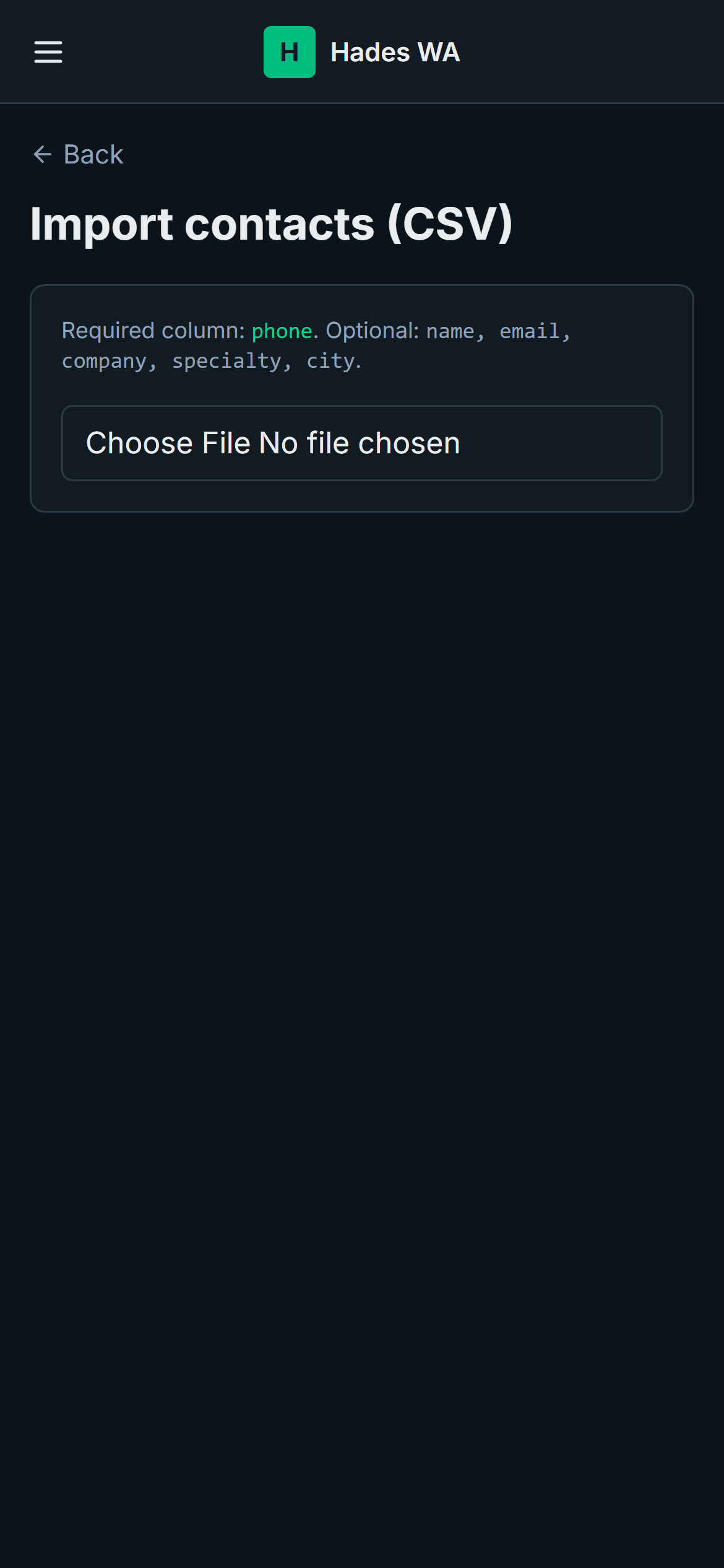 Hades WA — contact detail page showing the AI memory card with auto-filled fields